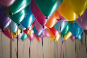 Balloons on the ceiling.